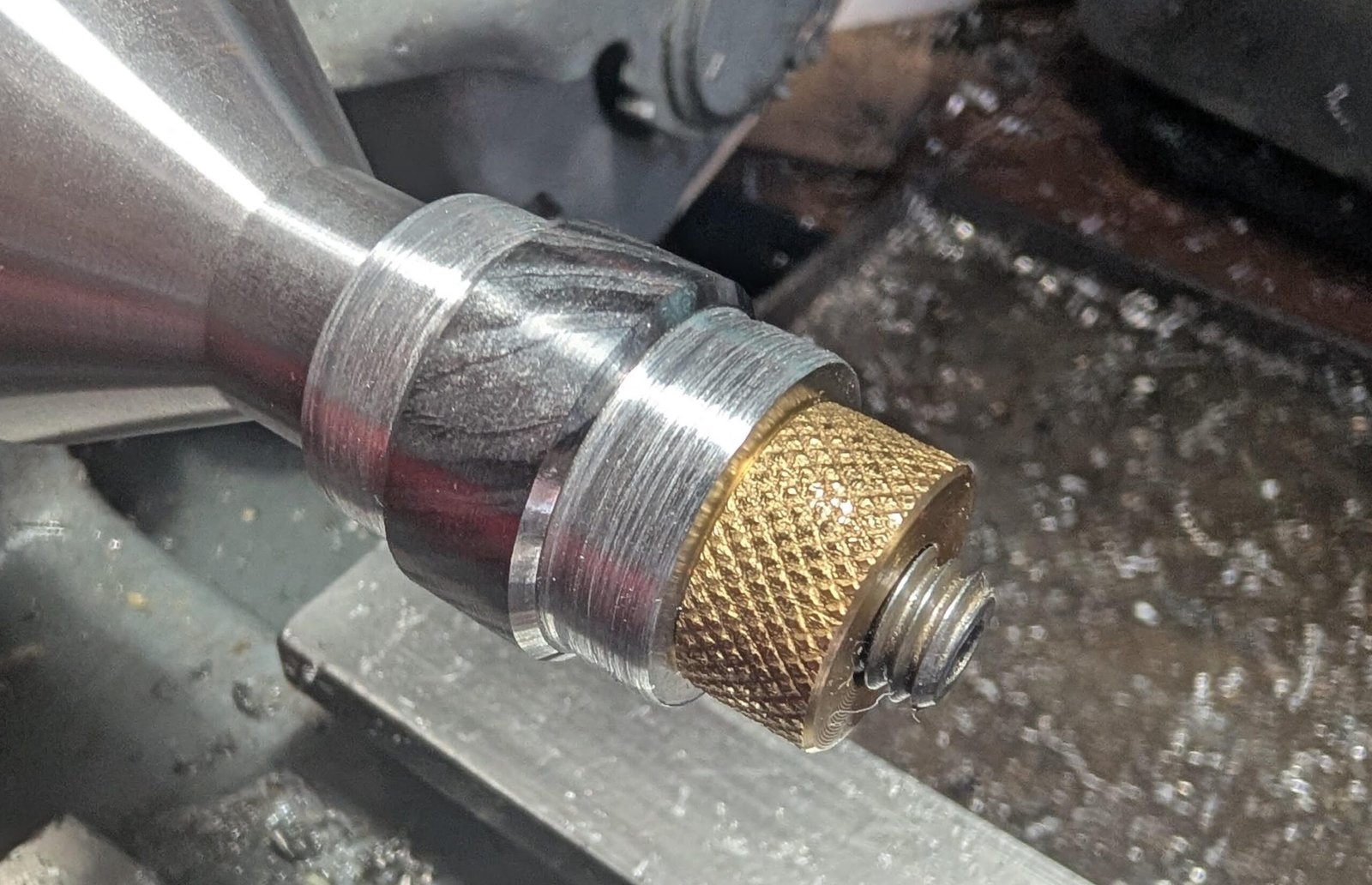 Timascus billet machining into a ring on the lathe