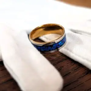 Blue opal inlay ring