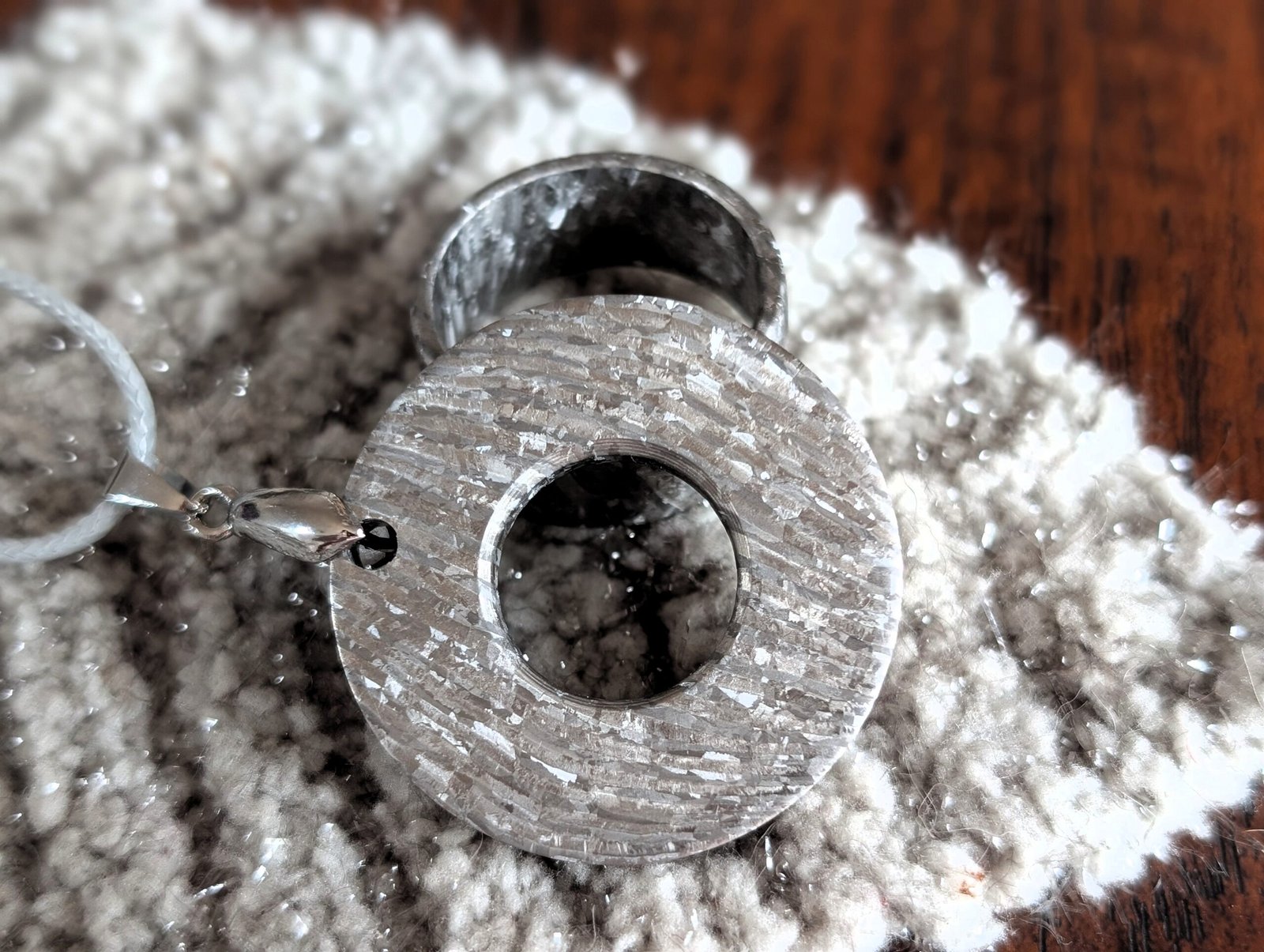 Raw crystallised titanium damascus pendant necklace