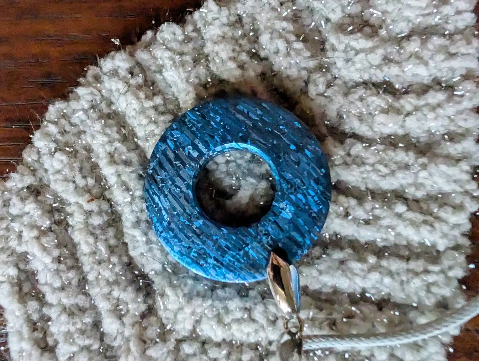 Blue crystal titanium damascus pendant